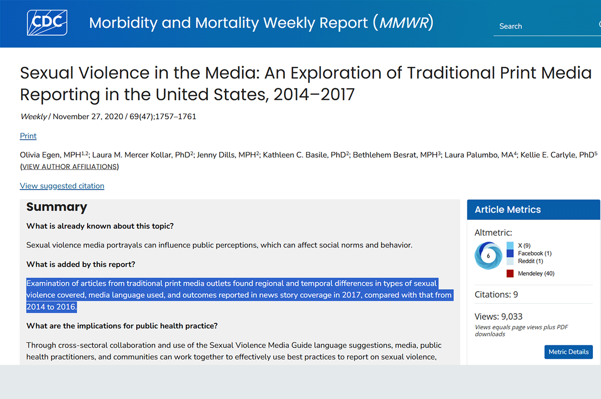 Sexual Violence in the Media: An Exploration of Traditional Print Media Reporting in the United States
